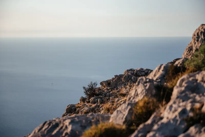 The limestone ridge of Capo Gallo dropping to the sea